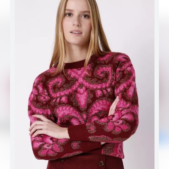 NAF NAF Sweaters - NAF NAF Paris Women's Pink, Burgundy. Metallic Touch. Knit Sweater. Size M.